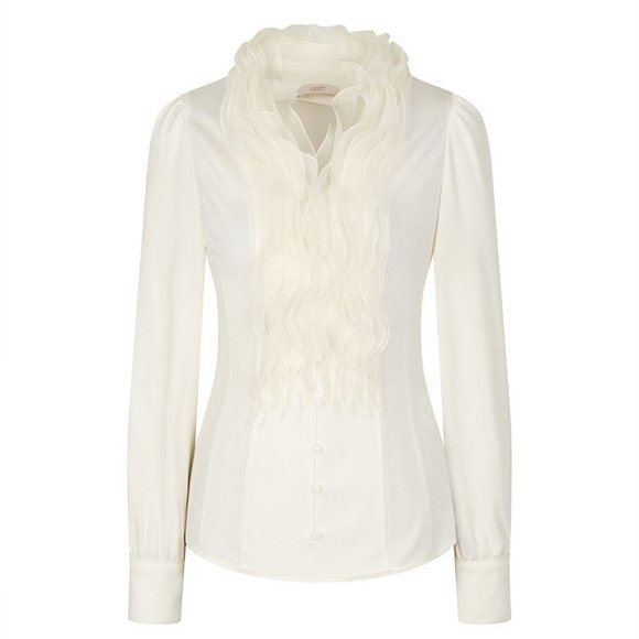 Ruffled Long Sleeve Ivory Blouse - Picture 6 of 12